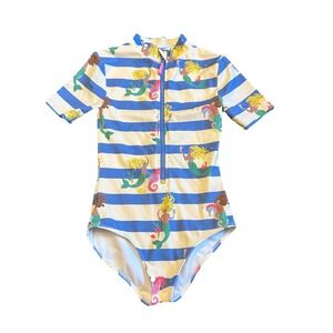 Mini Boden Girls Sz 8-9 Rash Guard Zip Up One Piece Swim Suit Mermaid Blue 134CM